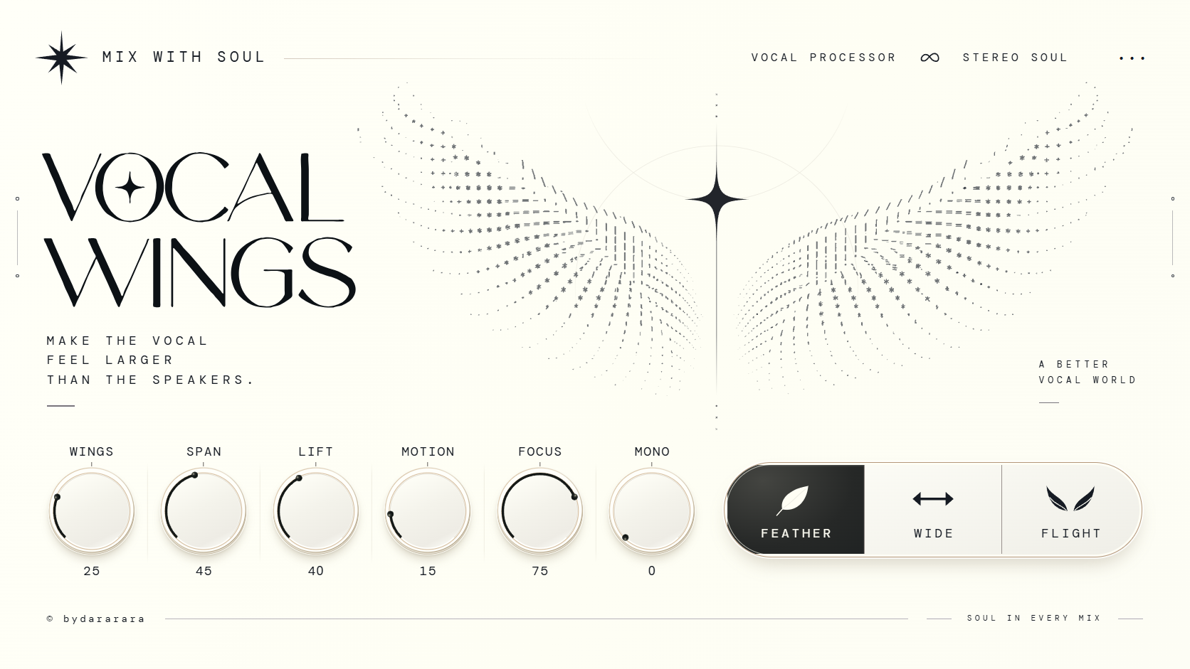 WINGS plugin interface. Turn Wings to change stereo processing.